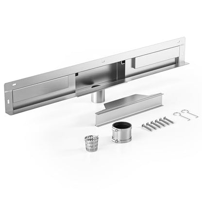 Linear Wall Drain 30’’, CUPC Certified | 304 Stainless Steel Side Drain w/ Tiled Grate & Hair Strainer, Brushed Tiled Shower Drain for Bathroom - size: 30"