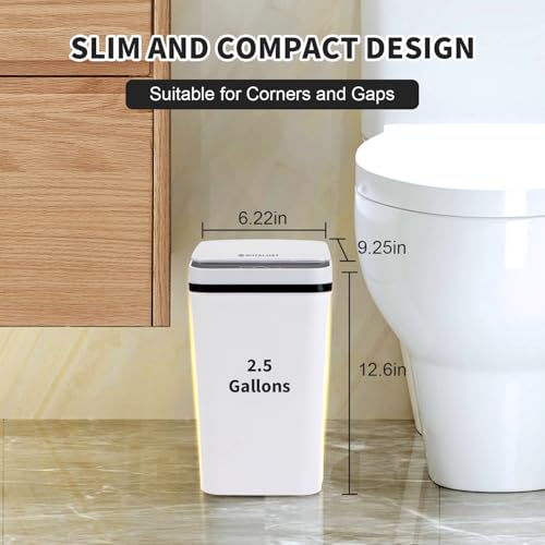 3 Pack Bathroom Trash Can with Lid, 2.5 Gallon Small Slim Trashcan, Automatic Trash Can Touchless, Motion Sensor Waterproof Plastic Trash Bin for Bedroom Kitchen Office Living Room (White) - color: White