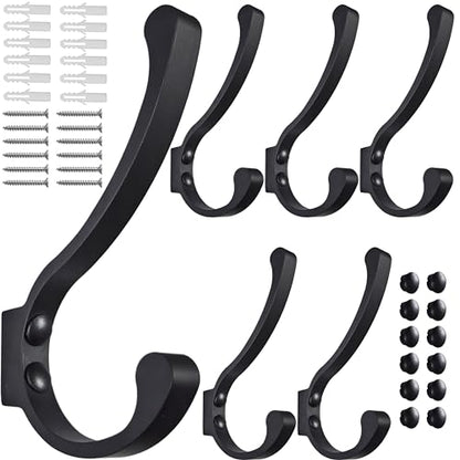 Coat Hooks for Wall, Heavy Duty Large Wall Hooks for Hanging Wall Mounted Metal Robe Hooks Utility Hooks for Coat, Scarf, Bag, Towel, Key, Cap, Cup, Hat (Black, 6 Pack)