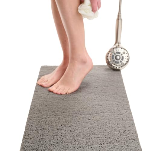 Non Slip Bathtub Mat Shower Mat for Tub - Loofah Bath Mats for Bathroom - 31x16 Bathtub Floor Mat - Textured Anti Slip Bath Mat Without Suction Cups - Secure Mat for Wet Areas (31x16 Gray) - color: Grey, size: 31" x 16" (Rectangular)