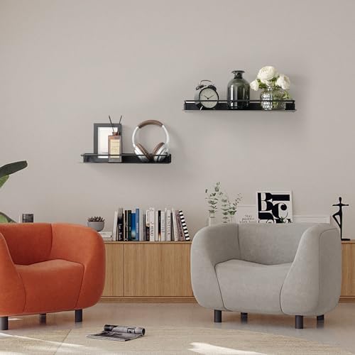 RFOUO 16 Inch Small Metal Wall Shelf with Guard Rail,Black,1 Pack | Small Bathroom Shelf, Wall Mounted, Aluminum Floating Shelf, For Toothbrush Perfume Spice,Bathroom Bedroom Kitchen - color: Black, size: 16Inch