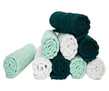 PH Pleasant Home Diamond Wash Cloths Set - 12 Pack (12” x 12”) – 509 GSM - 100% Ring Spun Cotton Wash Cloth - Super Soft and Highly Absorbent Face Towels (Green, White & Mint) - color: Green, White & Mint, style: Diamond