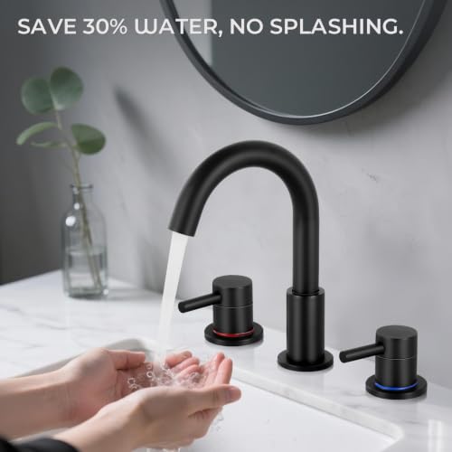 Black Bathroom Faucet 3 Hole, 2-Handle Widespread Faucet (2 Pack) | Lead-free stainless steel, pop-up drain, Detachable faucet aerator, 360°swivel, for RV & vanity sink 3-hole mount - color: 1-Black*2, style: 8 Inch Widespread