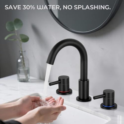 Black Bathroom Faucet 3 Hole, 2-Handle Widespread Faucet (2 Pack) | Lead-free stainless steel, pop-up drain, Detachable faucet aerator, 360°swivel, for RV & vanity sink 3-hole mount - color: 1-Black*2, style: 8 Inch Widespread