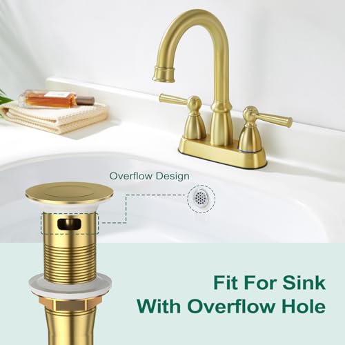 CREA Gold Bathroom Sink Drain Stopper,Pop Up Sink Drain Stopper Bathroom Sink with Overflow,Vessel Sink Drain Plug with Anti-Clogging Strainer Pop Up Drain Stopper Kit All Metal Stailess Steel - color: Gold Brushed