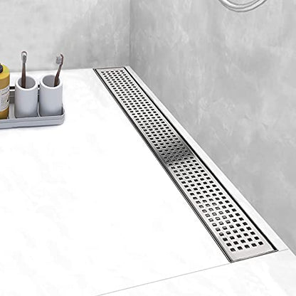 48 inch Linear Shower Drain Brushed Silver with Grate Removable | Square Hole Panel,AISI 304 Stainless Steel Fast Drainage Rectangle Hidden Shower Trench,Detachable Hair Catcher,Leveling Feet - color: Stainless Steel, size: 48 inch+No Base