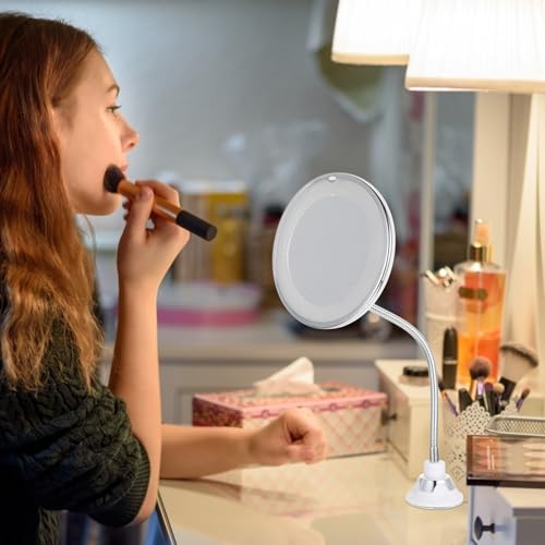 10X Magnifying LED Lighted Makeup Mirror 7-Inch Bathroom Vanity Mirror with Suction Cup for Cosmetic Application and Personal Grooming