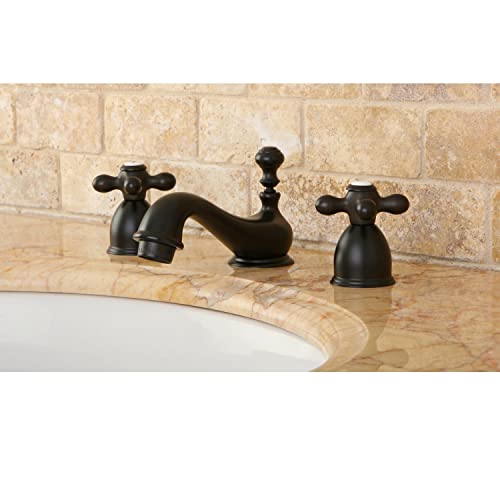Kingston Brass KS3955AX Restoration Mini Widespread Lavatory Faucet with Metal Cross Handle, Oil Rubbed Bronze, 4-Inch Adjustable Center - color: Oil Rubbed Bronze