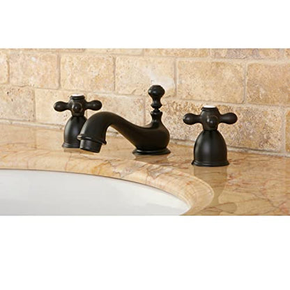 Kingston Brass KS3955AX Restoration Mini Widespread Lavatory Faucet with Metal Cross Handle, Oil Rubbed Bronze, 4-Inch Adjustable Center - color: Oil Rubbed Bronze