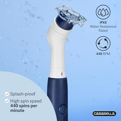 Casabella Handheld Spin Detail Scrubber, AA Battery Powered, 3 Brush Heads, White - style: Detail