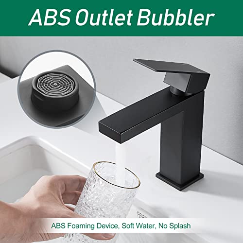 VOTON Bathroom Faucet Matte Black Bathroom Faucet 1 Hole, Stainless Steel Vanity Faucet for Bathroom Sink with Deck Plate Water Supply Hoses - color: B-Matte Black, style: Without Drain