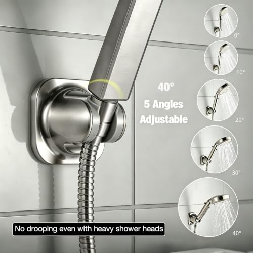 Handheld Shower Head Holder - 5 Angles Adjustable - Concealed Adhesive Mount with Screw Option - Wall Mount Shower Hose Holder (Brushed Nickle) - color: Brushed Nickle