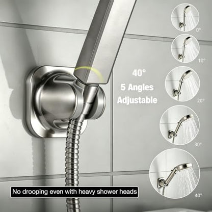 Handheld Shower Head Holder - 5 Angles Adjustable - Concealed Adhesive Mount with Screw Option - Wall Mount Shower Hose Holder (Brushed Nickle) - color: Brushed Nickle