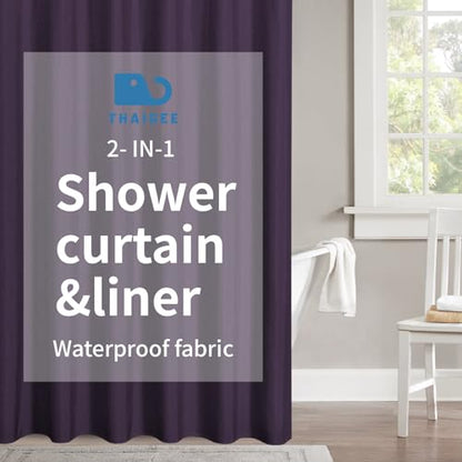 2-in-1 Waterproof Fabric Shower Curtain,No Separate Liner Needed,Linen Textured,Effortless Cleaning & Washable Bathroom Shower Curtain Set with 12 Plastic Hooks,72"x72",Purple - color: Purple, size: 72"W x 72"L (Pack of 1)