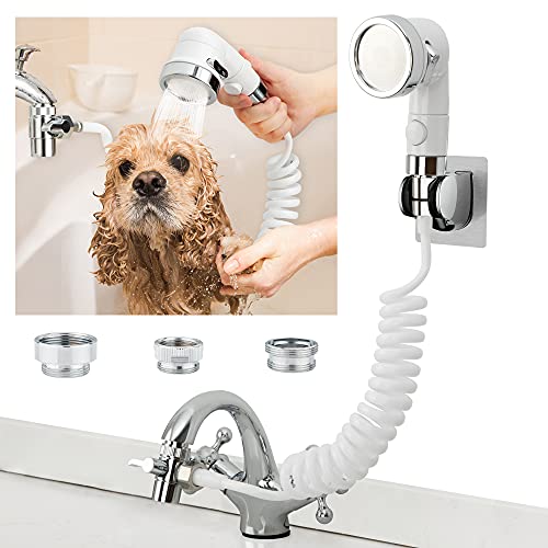 ZCONIEY Sink Faucet Sprayer Attachment, Shower Head Attaches To Tub Faucet, Dog Bathing Hose Shower Set for Laundry Bathroom Kitchen - color: b-white