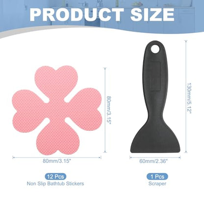 PATIKIL 12 Pcs Non Slip Bathtub Stickers, Anti Slip Shower Stickers with Scraper Bathroom Shower Floor Decals Four Leaf Shape Cute Treads Tubs, Pink - color: Pink