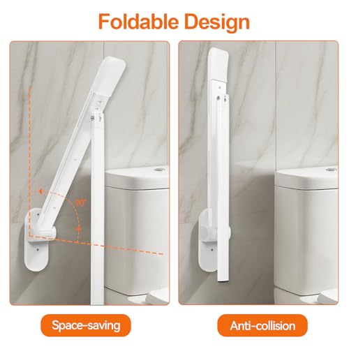 SPECILITE Heavy Duty Toilet Grab Bar - 440lb Sturdy Support, Safety Rails with Non-Slip Waterproof handrail & Night Glow Strips, Space Saving Flip-Up Design for Elderly, Disabled, Pregnant & Injury