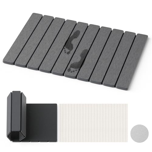 Dayacoco Non Slip Stone Bath Mat, 23.2 x 15.3 in Foldable Quick Dry Stone Shower Mat, Diatomaceous Earth Bath Mat for Bathroom, Kitchen, Easy to Clean (Grey) - color: Grey