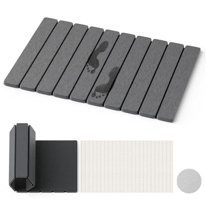 Dayacoco Non Slip Stone Bath Mat, 23.2 x 15.3 in Foldable Quick Dry Stone Shower Mat, Diatomaceous Earth Bath Mat for Bathroom, Kitchen, Easy to Clean (Grey) - color: Grey