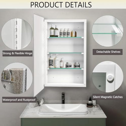 Bathroom Medicine Cabinet with 20"x26" Frameless Beveled Mirror,Recessed or Surface Mount, Space-Saving Storage for Toiletries,White Finish,Easy Installation - size: FMG-CM7005-2026