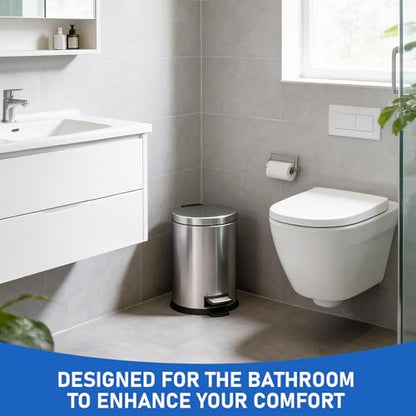 SIMPLYKLEEN Bathroom Trash Can with Lid - 2PC 1.3 Gallon Oval Small Trash Can with Soft-Close Lid, Foot Pedal, Brushed Stainless Steel, Removable Liner, Garbage can for Kitchen, Office (Gold+ Silver) - color: Gold+Silver, size: 5L Oval 2PC