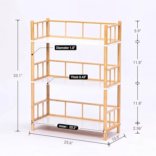 3-Tier Expandable Freestanding Open Bamboo Book Shelf - No-Tool Assembly & Modular,Bathroom Storage Shelf Unit Plant Stand for Small Space, Bedroom, Living Room, Home Office (White, 3-Tier WithRail) - color: White 3-tier-2