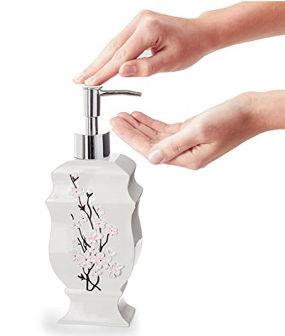 Creative Scents Vanda White Soap Dispenser Bathroom Countertop Lotion Pump | Hand Lotion Dispenser for Liquid Soap with Durable Pump, Modern Cherry Blossom Style - style: Soap Dispenser
