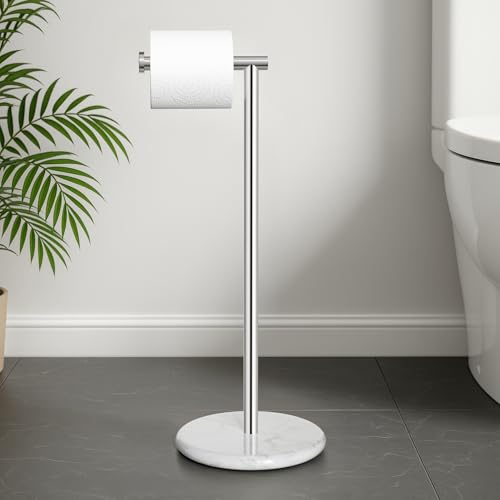 KES Toilet Paper Holder Stand with Modern Natural Marble Base | Freestanding Toilet Paper Tissue Roll Holder, SUS304 Stainless Steel Polished Finish, BPH284S1 - color: Polished Finish, size: 20.6"H