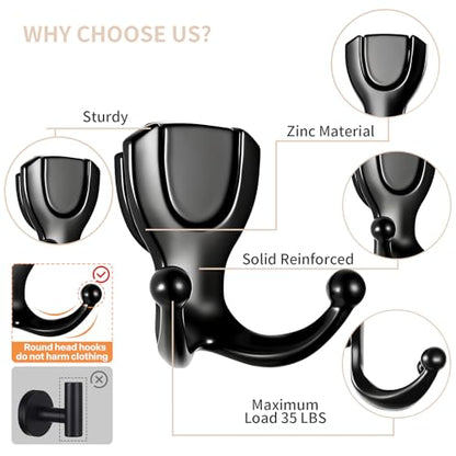 Coat Hooks Wall Hooks for Hanging, Metal Hooks Wall Mounted for Coat Heavy Duty Double Wall Hooks for Hanging Hat, Towel, Key, Robe, Coats, Scarf, Bag, Cap, Coffee Cup, Mugs (4, Black) - color: Black