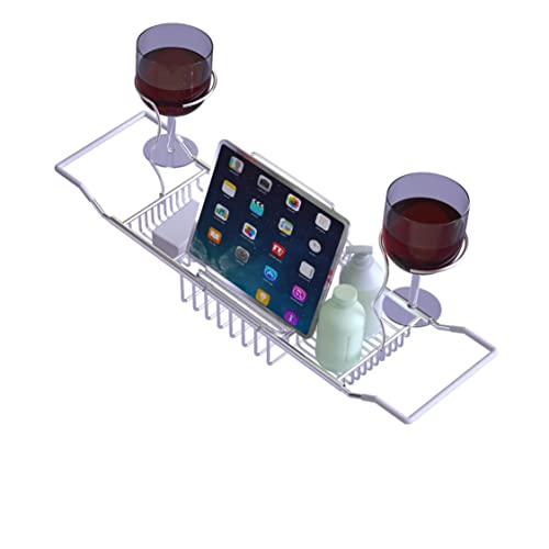 Bathtub Tray Caddy,Expandable Bathtub Shower Caddy,Adjustable Organizer Tray for Bathroom,Luxury Bath Caddy Tub Table, Bathtub Accessories & Bathroom Gadgets 304 Stainless Steel Holder (Silver1)