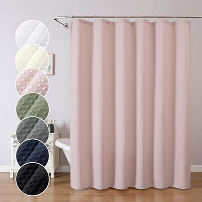 Blush Waffle Weave Fabric Shower Curtain, Textured Heavy Cloth Shower Curtains for Bathroom, Water Repellent Soft Hotel Spa Luxury Elegant Bath Curtain, Machine Washable, Blush, 72x78 Inch - color: Blush, size: 72"W x 78"L (Pack of 1)