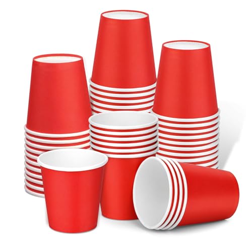 50 Pack 3 oz Paper Cups, Small Bathroom Cups Disposable Cups | Small Bathroom Cups, Mini Disposable Cup for Espresso Snack Bathroom, Party Travel Picnic BBQ - color: Red, size: 50 Count