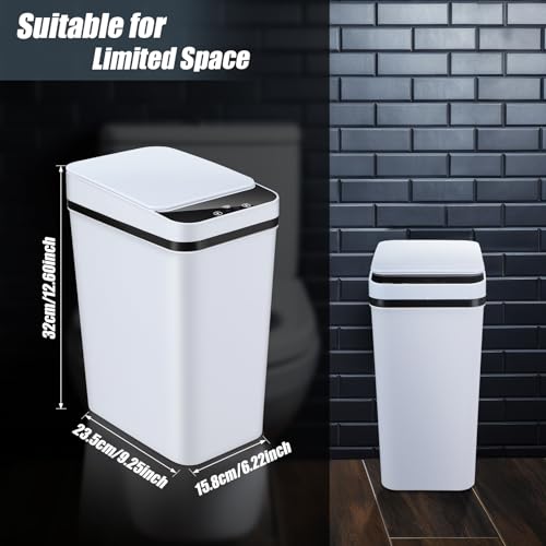 Maxcheck 3 Pcs Automatic Bathroom Trash Can with Lid 3 Gallon Touchless Motion Sensor Small Slim Garbage Can Smart Electric Narrow Waterproof Garbage Bin for Kitchen Bedroom Office Toilet, White