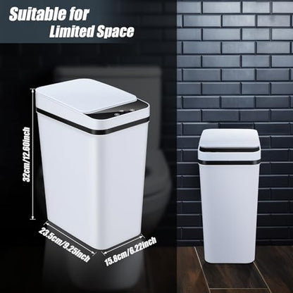 Maxcheck 3 Pcs Automatic Bathroom Trash Can with Lid 3 Gallon Touchless Motion Sensor Small Slim Garbage Can Smart Electric Narrow Waterproof Garbage Bin for Kitchen Bedroom Office Toilet, White