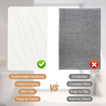 Jiloma Stone Bath Mat Diatomaceous Earth Shower Mat Non-Slip Super Absorbent Bathroom Floor Mat Quick Drying Natural Easy to Clean(24 * 16 White)