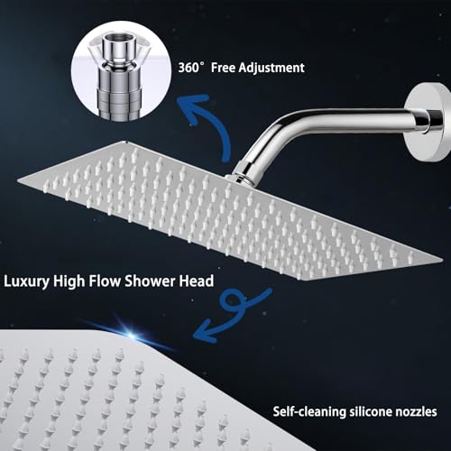 Extra Large Rain Shower Head, High Flow Stainless Steel 16 * 12 Inch Rectangle Rainfall Shower, Waterfall Bath Shower Body Covering, Ceiling or Wall Mount (Chrome) - size: 16 x 12 Inch Rectangle