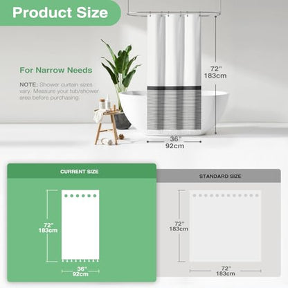 Stall Fabric Shower Curtain - Modern Farmhouse Black and White Striped Cloth Shower Curtain with Boho Tassels, Small Hotel Luxury Bathroom Shower Curtain Set with 6 Hooks - W36 X H72 - color: Black, size: 36"W x 72"L (Pack of 1)