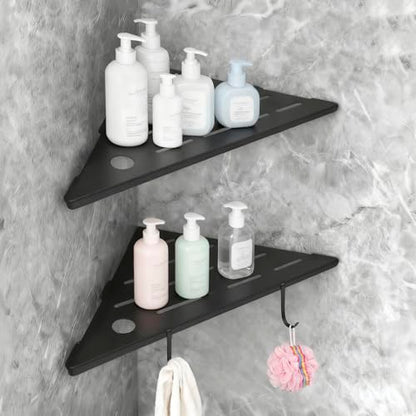 Nikazhzljj10 Corner Shower Shelves,Shower Corner Shelves Organizer Shelf for Tiled Wall 2 Packaging,SUS304 Stainless Steel Slot Design Tile Shower Shelves with 2 Hooks Matte Black