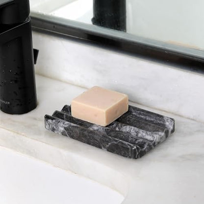 Karibiber Marble Soap Dish, Bar Soap Holder Shower, Black Soaps Bathroom Saver with Water Ripple Design, Easy Cleaning Natural Stone Sponge Holder for Kitchen Sink, Executive Jewelry Ring Tray - color: Grigio Carnico