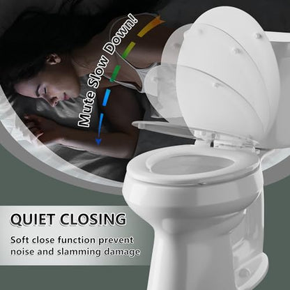Elongated Toilet Seat Angol Shiold Quiet-Close Molded Wood Toilet Seat with Non-Slip Adjustable Hinges, Anti-Pinch Bumpers, Easy Install & Clean（White, Elongated 18.5''） - color: White, size: Elongated 18.5‘’