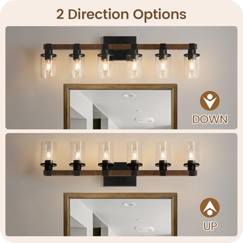 6-Light Bathroom Light Fixture, Vanity Lights for Bathroom with Glass Shade, Rustic Bathroom Light Fixtures, E26 Base F12BD05 - size: 6-Light