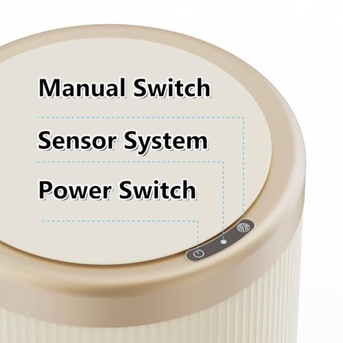 URALFA 2Pack Bathroom Trash Can with Lid, Automatic Motion Sensor Trash Can | 2.8 & 3.7 Gallon Bathroom Garbage Can Touchless, Smart Waterproof Trash Bin for Bedroom, Office, Cream White and Gold - color: Cream White