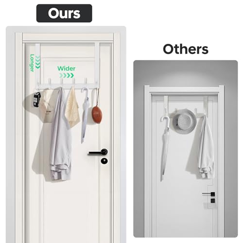 2 Pack Over The Door Hooks - NO NAIL over door hanger holder,NO ASSEMBLY REQUIRED large over the door towel rack with 12 hooks, heavy duty hooks for bathroom,bedroom,hanging towels,coats (White)