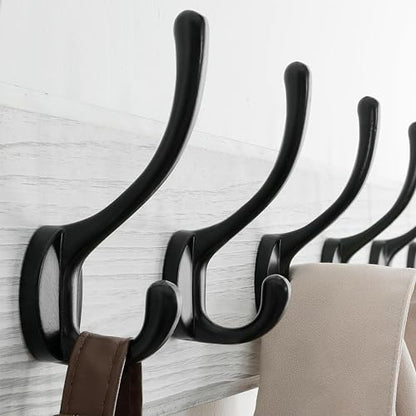 SKOLOO Rustic Wall Mounted Coat Rack, Pine Solid Wood Coat Hook Hanger - 5 Hooks for Hanging Clothes Robes Towels Coats - color: White Plate & Black Hook, size: 1 Item-5 Hooks