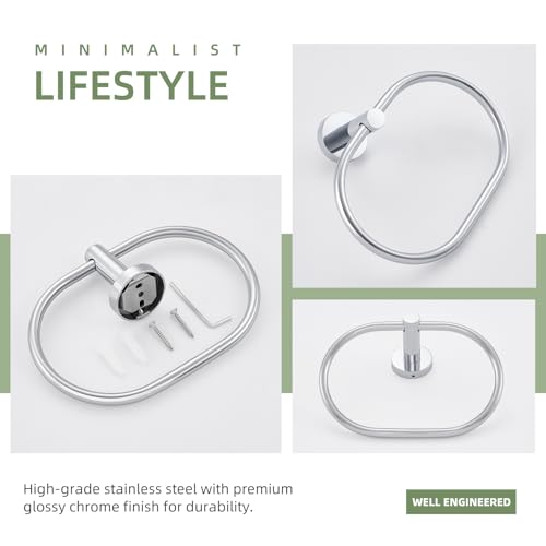 Angle Simple Towel Ring, Swivel Hand Towel Holder for Bathroom, Chrome | Heavy Duty Stainless Steel, Move Back & Forth, Screw Wall Mounted Kitchen Washcloth Dishrag Hanger Rack - color: Oval - Chrome