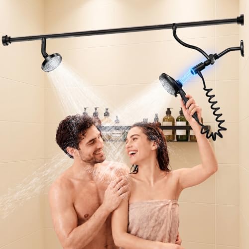 Dual Shower Head with Magnetic Handheld, Double Showerhead System, Black | High Pressure, Gifts for Two People 2 Person Couples Women Men, Adjustable, Easy Install, Renter-Friendly, SPA-Like - color: Black