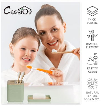 CERBIOR Bamboo Bathroom Accessories Set 6 Piece Square Spiral Set,Green | Includes Soap Dispenser, Toothbrush Holder, Toothbrush Cup, Soap Dish for Decorative Countertop and Housewarming Gift - size: Complete Set, style: Green