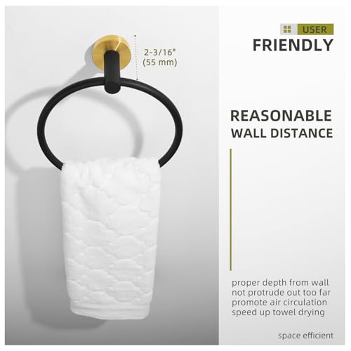 Angle Simple Hand Towel Ring Swivel, Bathroom Towel Holder, Black and Gold | Solid Stainless Steel, Smooth Rotation to Easily Access Dishrag Washcloth in Kitchen Shower, Screws Wall Mounted - color: Black & Gold