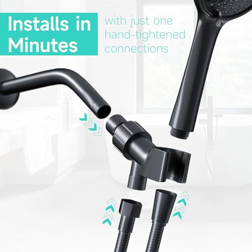 MAYYAYA Brass Ball Handheld Shower Head Holder, 59IN ShowerHead Hose, Black | Premium ABS Bracket, 360 Degree Rotatable Brass Ball, Arm Mount&Hose Connector, Black 1.5m stainless steel shower hose - color: Black