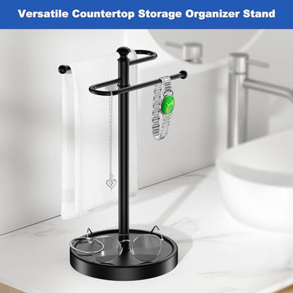 Hand Towel Holder, 304 Stainless Steel Heavy Duty S Shape Hand Towel Stand Free Standing Towel Bar for Bathroom Kitchen Countertop - color: Black